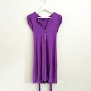 THEORY Super Soft Purple Tea Length Tie Waist Dress w/ Cap Sleeves PETITE